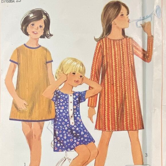 Vtg Simplicity 7233 Dress Pattern 7 Girl 1967 Jiffy Chubbie Collarless Variation - Picture 1 of 6